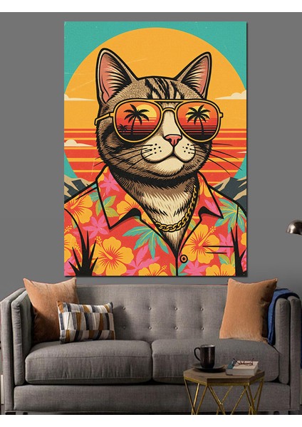 Kedi Gözlüklü Pop Art Dekoratif Kanvas - Mdf Ahşap Tablo fırsatları