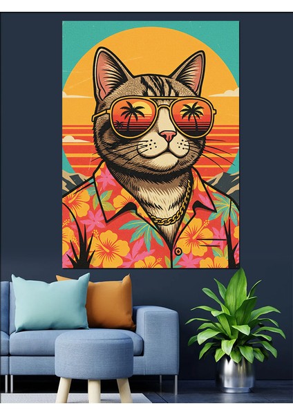 Kedi Gözlüklü Pop Art Dekoratif Kanvas - Mdf Ahşap Tablo indirimleri