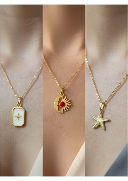 Üçlü Kombin Altın Kaplama Sembol Kolye Seti