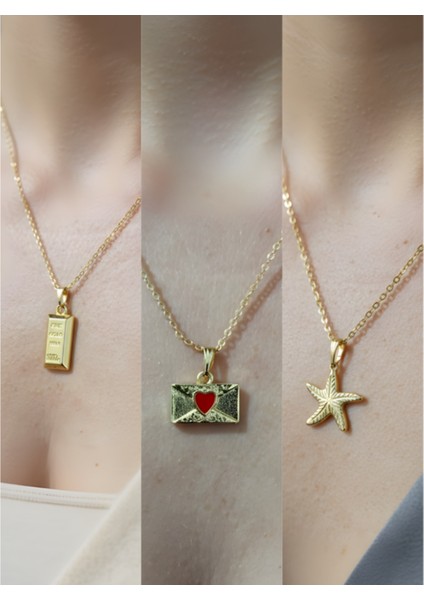 Üçlü Kombin Altın Kaplama Sembol Kolye Seti