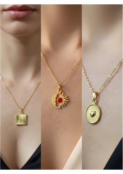 Üçlü Kombin Altın Kaplama Sembol Kolye Seti