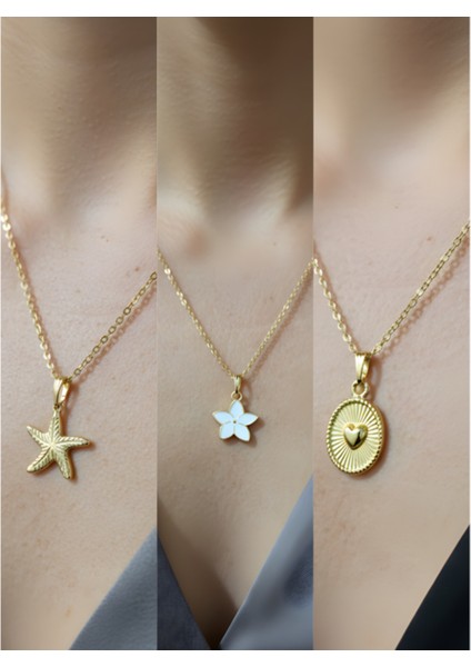 Üçlü Kombin Altın Kaplama Sembol Kolye Seti