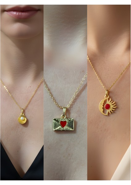 Üçlü Kombin Altın Kaplama Sembol Kolye Seti