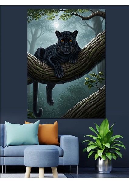 Siyah Kara Panter Puma Kedi Ağaç Dalı Dekoratif Kanvas - Mdf Ahşap Tablo fiyatları