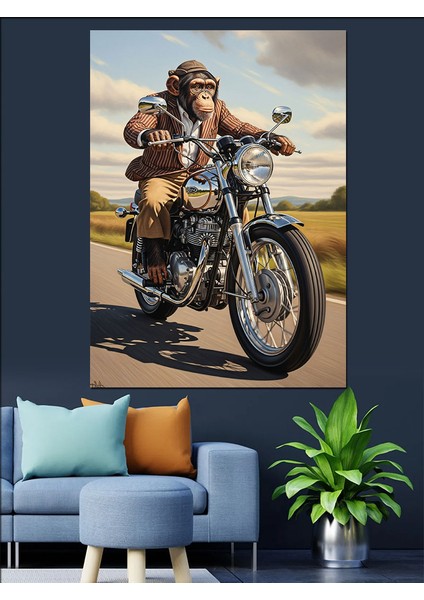 Motosiklet Süren Kasklı Maymun Dekoratif Kanvas - Mdf Ahşap Tablo fiyatları