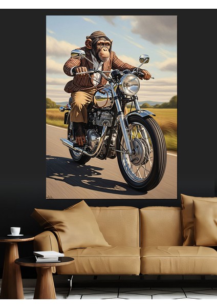 Motosiklet Süren Kasklı Maymun Dekoratif Kanvas - Mdf Ahşap Tablo modelleri