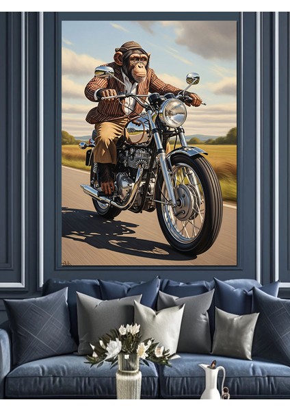 Motosiklet Süren Kasklı Maymun Dekoratif Kanvas - Mdf Ahşap Tablo fırsatları
