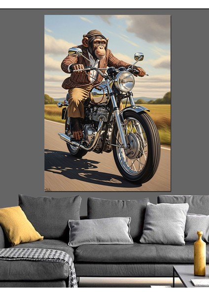 Motosiklet Süren Kasklı Maymun Dekoratif Kanvas - Mdf Ahşap Tablo indirimleri