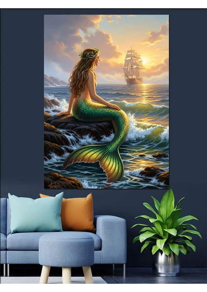 Deniz Kızı Gün Batımı Yelkenli Dekoratif Kanvas - Mdf Ahşap Tablo modelleri