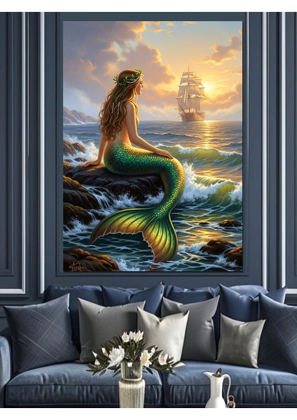 Deniz Kızı Gün Batımı Yelkenli Dekoratif Kanvas - Mdf Ahşap Tablo indirimleri