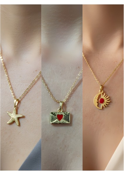 Üçlü Kombin Altın Kaplama Sembol Kolye Seti