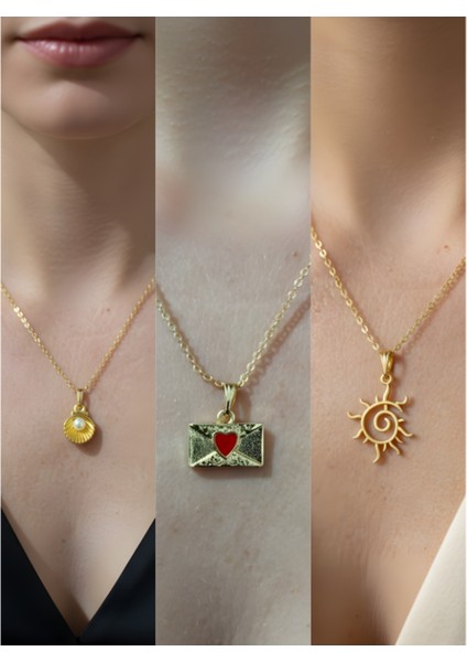 Üçlü Kombin Altın Kaplama Sembol Kolye Seti