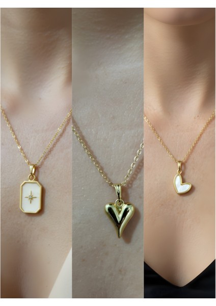 Üçlü Kombin Altın Kaplama Sembol Kolye Seti
