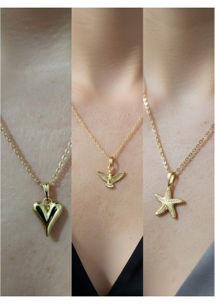 Üçlü Kombin Altın Kaplama Sembol Kolye Seti