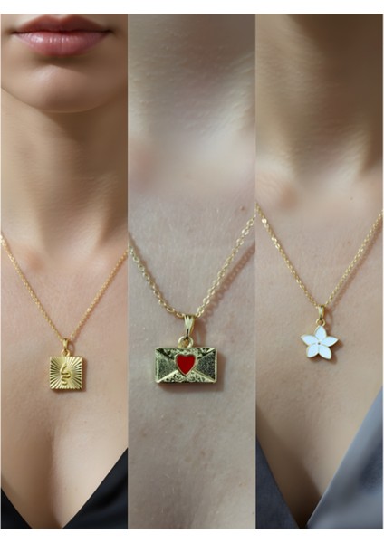 Üçlü Kombin Altın Kaplama Sembol Kolye Seti