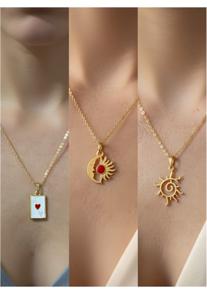 Üçlü Kombin Altın Kaplama Sembol Kolye Seti