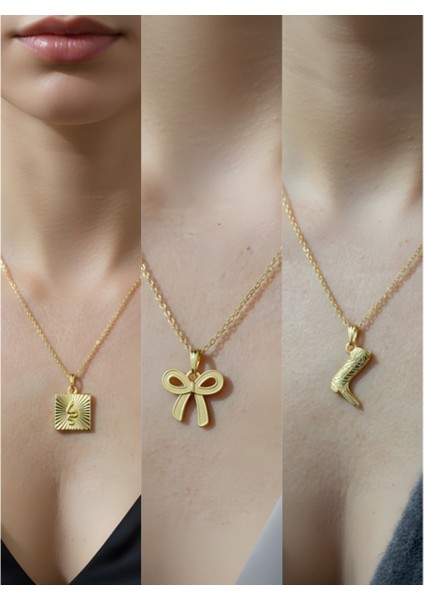 Üçlü Kombin Altın Kaplama Sembol Kolye Seti