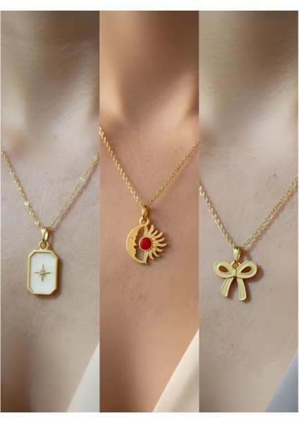 Üçlü Kombin Altın Kaplama Sembol Kolye Seti