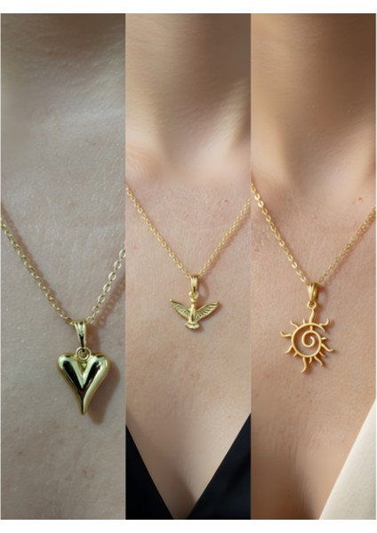 Üçlü Kombin Altın Kaplama Sembol Kolye Seti