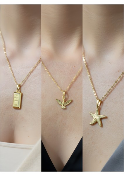 Üçlü Kombin Altın Kaplama Sembol Kolye Seti