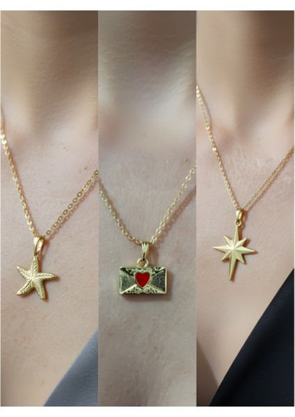 Üçlü Kombin Altın Kaplama Sembol Kolye Seti