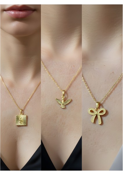 Üçlü Kombin Altın Kaplama Sembol Kolye Seti