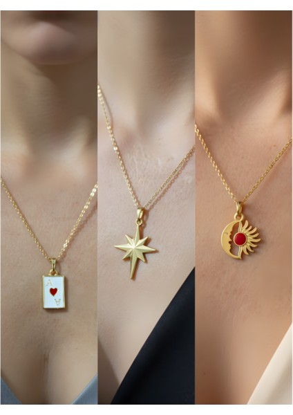 Üçlü Kombin Altın Kaplama Sembol Kolye Seti