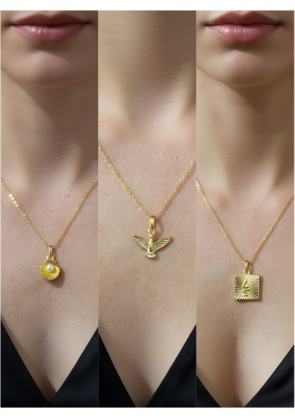 Üçlü Kombin Altın Kaplama Sembol Kolye Seti