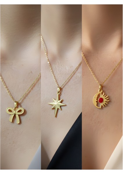 Üçlü Kombin Altın Kaplama Sembol Kolye Seti