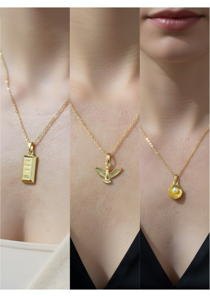 Üçlü Kombin Altın Kaplama Sembol Kolye Seti