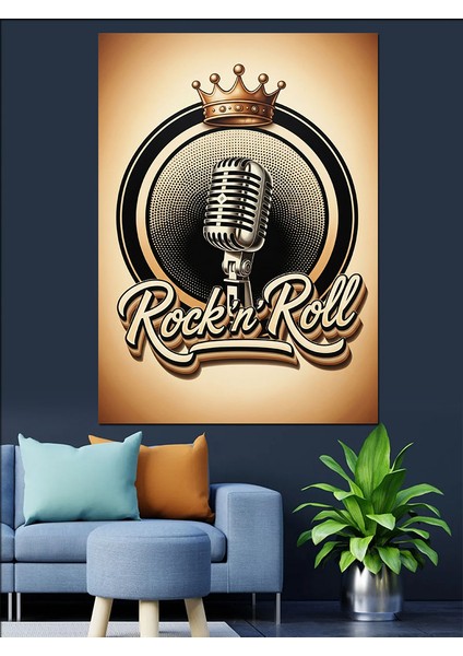 Rock And Roll ve Eski Mikrofon Dekoratif Kanvas - Mdf Ahşap Tablo