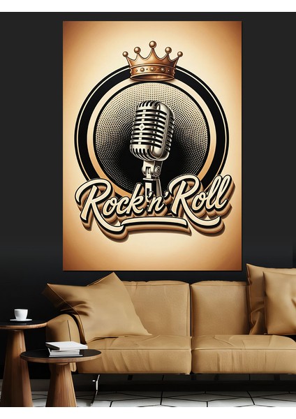 Rock And Roll ve Eski Mikrofon Dekoratif Kanvas - Mdf Ahşap Tablo fiyatları
