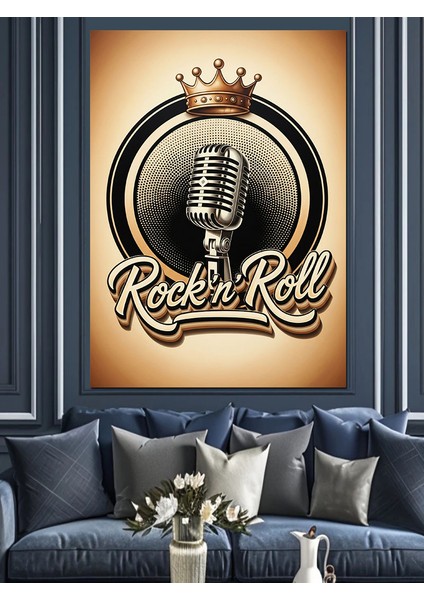 Rock And Roll ve Eski Mikrofon Dekoratif Kanvas - Mdf Ahşap Tablo modelleri