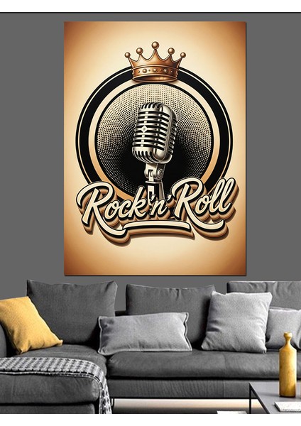 Rock And Roll ve Eski Mikrofon Dekoratif Kanvas - Mdf Ahşap Tablo fırsatları