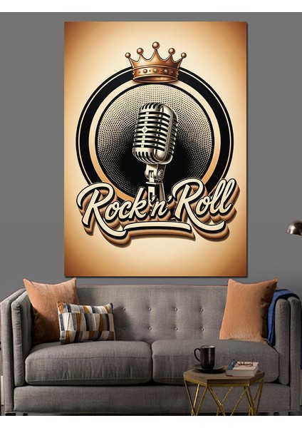 Rock And Roll ve Eski Mikrofon Dekoratif Kanvas - Mdf Ahşap Tablo indirimleri