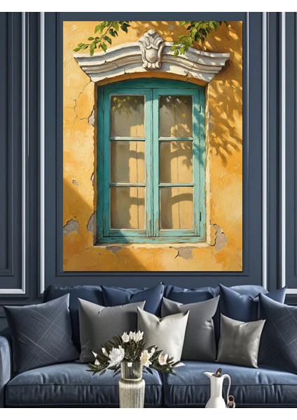 Yeşil Pencere Eski Taş Işçilik Dekoratif Kanvas - Mdf Ahşap Tablo modelleri