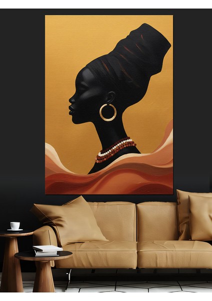 Afrikalı Kadın Silüeti Çizimi Dekoratif Kanvas - Mdf Ahşap Tablo