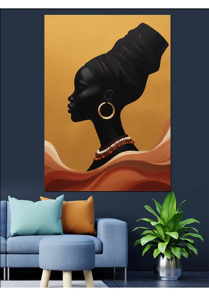 Afrikalı Kadın Silüeti Çizimi Dekoratif Kanvas - Mdf Ahşap Tablo indirimleri
