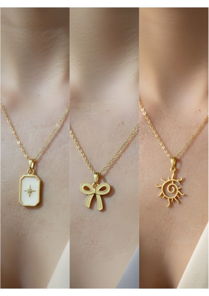 Üçlü Kombin Altın Kaplama Sembol Kolye Seti
