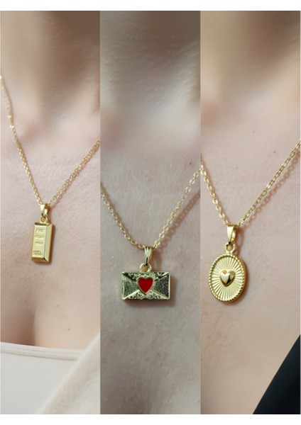 Üçlü Kombin Altın Kaplama Sembol Kolye Seti