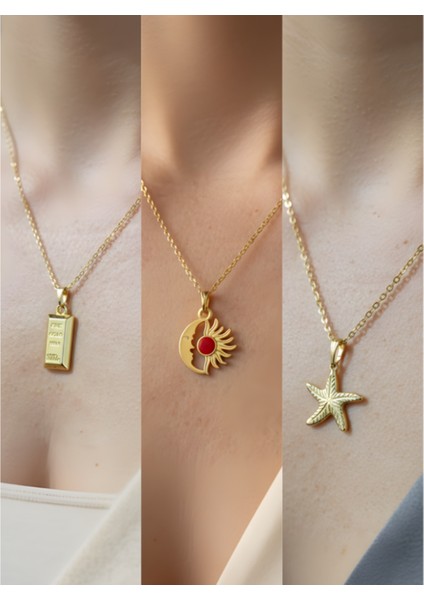 Üçlü Kombin Altın Kaplama Sembol Kolye Seti