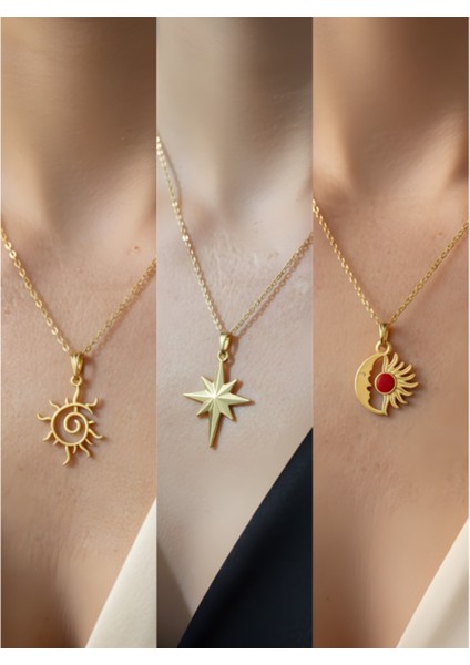 Üçlü Kombin Altın Kaplama Sembol Kolye Seti