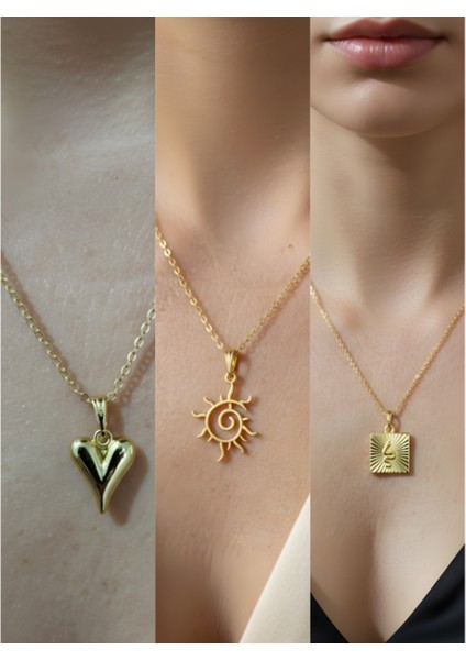 Üçlü Kombin Altın Kaplama Sembol Kolye Seti