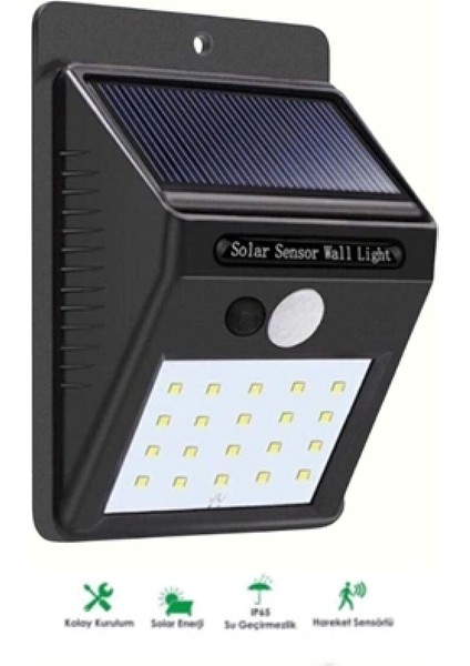 Solar Enerjili 20 LED Duvar Lambası | Hareket Sensörlü, Su Geçirmez, Kablo Gerektirmez fiyatları