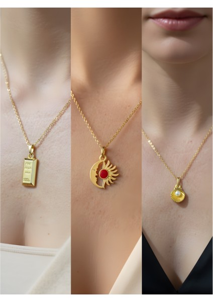 Üçlü Kombin Altın Kaplama Sembol Kolye Seti