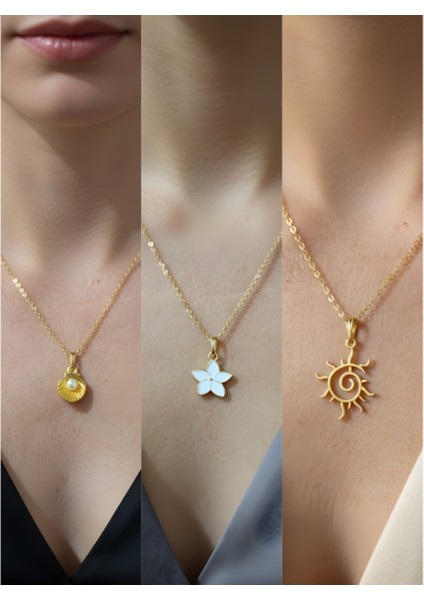 Üçlü Kombin Altın Kaplama Sembol Kolye Seti