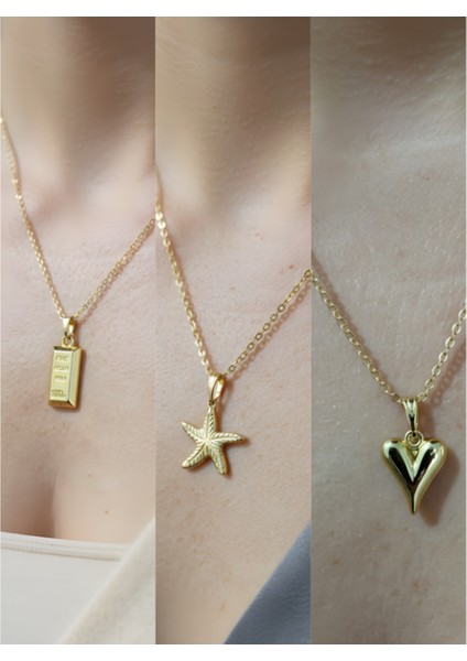 Üçlü Kombin Altın Kaplama Sembol Kolye Seti