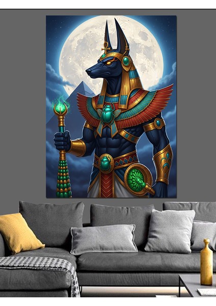 Anubis Tanrısı Ay Gece Dekoratif Kanvas - Mdf Ahşap Tablo fiyatları
