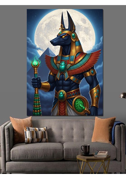 Anubis Tanrısı Ay Gece Dekoratif Kanvas - Mdf Ahşap Tablo modelleri