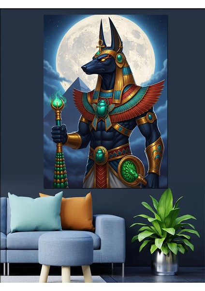 Anubis Tanrısı Ay Gece Dekoratif Kanvas - Mdf Ahşap Tablo fırsatları